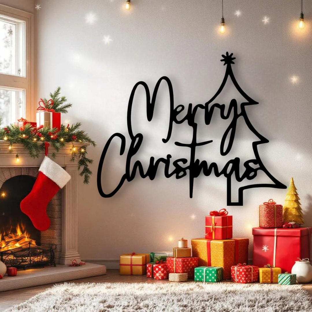 Premium Acrylic Christmas Tree Wall Art - Modern 3D Holiday Home Decor & Space-Saving Festive Display Black.